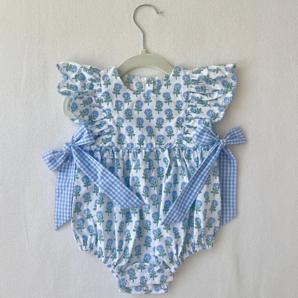 Shrimp & Grits Blue Floral Block Print Bubble EUC, 3M